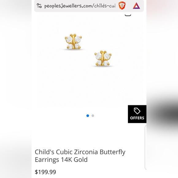 Child Cubic Zirconia Butterfly Earrings 14k Gold - Picture 9 of 11
